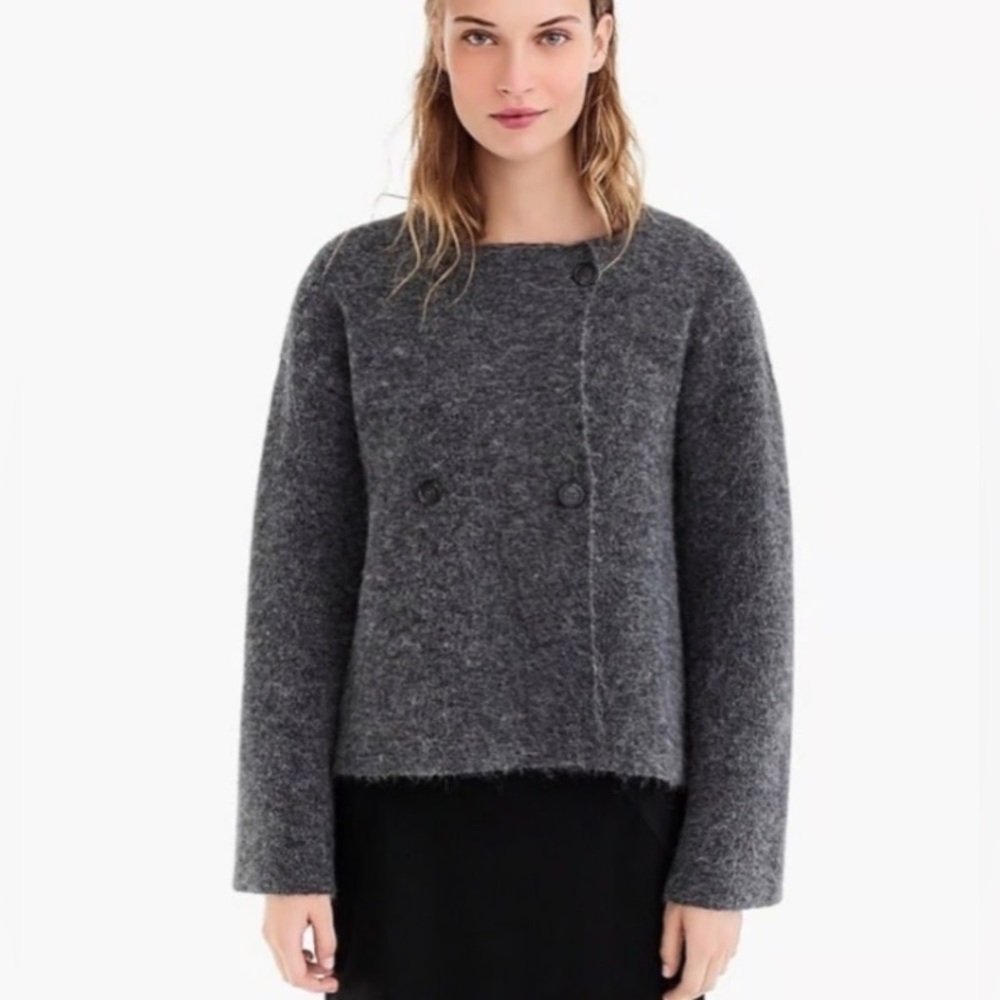 J Crew Collection Alpaca Wool Double Breasted Collarless Sweater Coat Cardigan